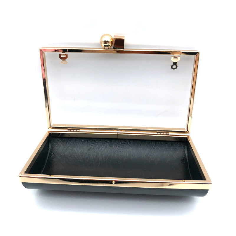 22.2 X 12 CM Light Gold Plastic Box Clutch Purse Metal Frame Round Square Head Lock For Evening Bags 1 order