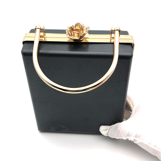 Rectangle Shape Light Gold Flower Lock Head Decorated Bag Accessories Metal Frame Clip Plastic Shell For Purse