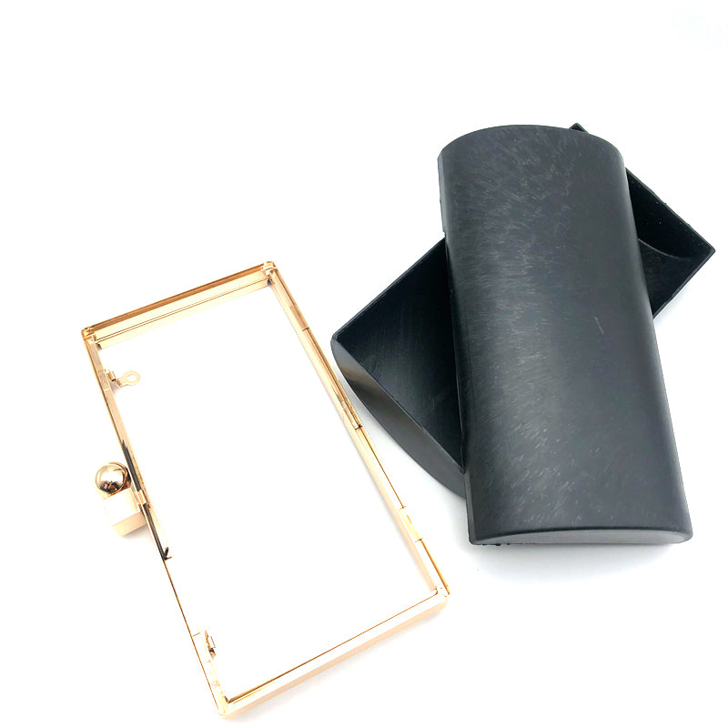 22.2 X 12 CM Light Gold Plastic Box Clutch Purse Metal Frame Round Square Head Lock For Evening Bags 1 order