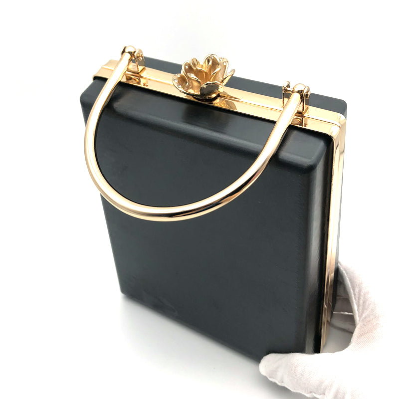 Rectangle Shape Light Gold Flower Lock Head Decorated Bag Accessories Metal Frame Clip Plastic Shell For Purse