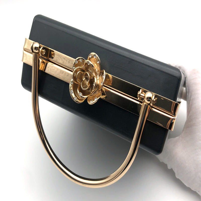 Rectangle Shape Light Gold Flower Lock Head Decorated Bag Accessories Metal Frame Clip Plastic Shell For Purse