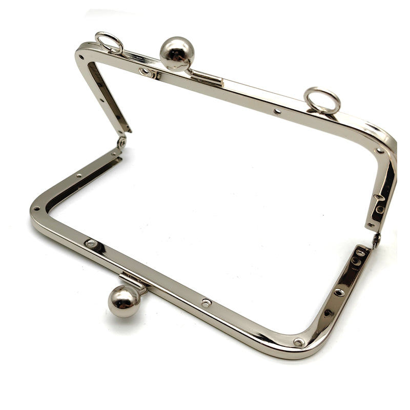 Simple generous style light gold & silver 15.5cm double ball kiss lock purse clasp metal frame with o ring decoration