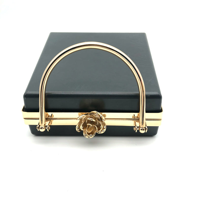 Rectangle Shape Light Gold Flower Lock Head Decorated Bag Accessories Metal Frame Clip Plastic Shell For Purse