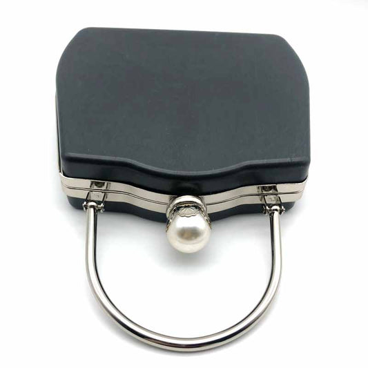 Silver And Gold Color Pearl Ball Head Decoration Metal Frame Clutch Bag Plastic Box With Handle 7.2 X 6.1 Inches