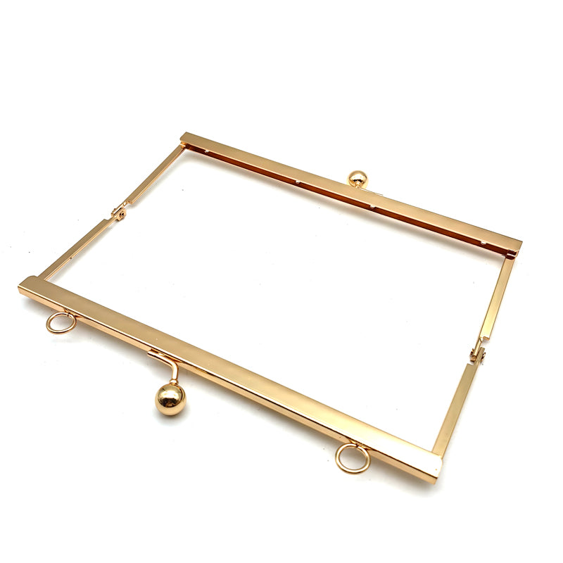 Right angle rectangular shape light gold & silver 19.5cm round ball kiss lock purse clip metal frame