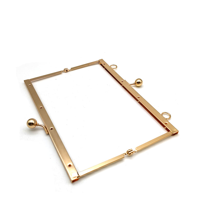 Right angle rectangular shape light gold & silver 19.5cm round ball kiss lock purse clip metal frame