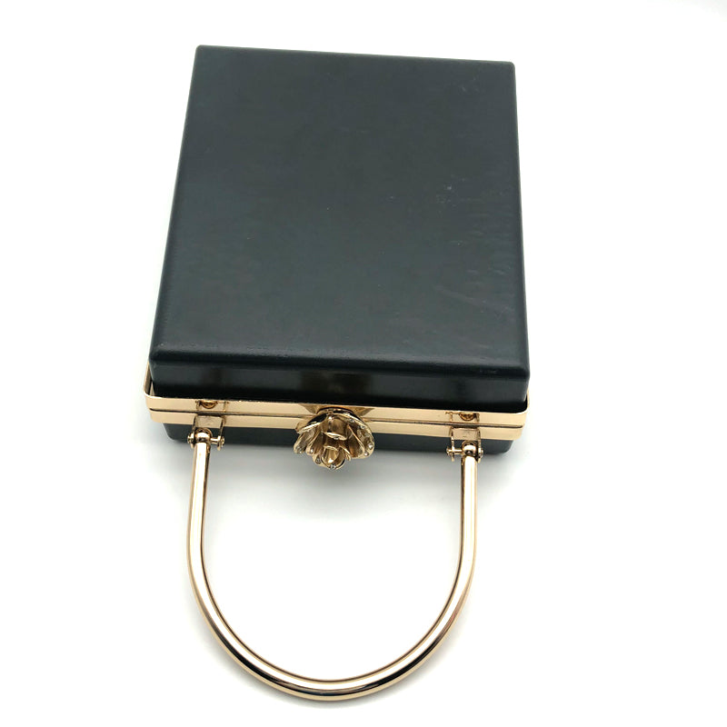 Rectangle Shape Light Gold Flower Lock Head Decorated Bag Accessories Metal Frame Clip Plastic Shell For Purse