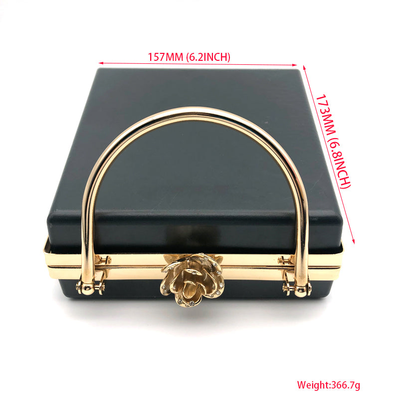 Rectangle Shape Light Gold Flower Lock Head Decorated Bag Accessories Metal Frame Clip Plastic Shell For Purse