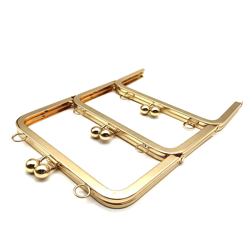 Simple generous style light gold & silver 15.5cm double ball kiss lock purse clasp metal frame with o ring decoration