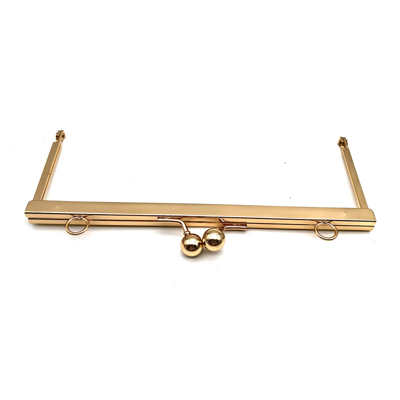 Right angle rectangular shape light gold & silver 19.5cm round ball kiss lock purse clip metal frame