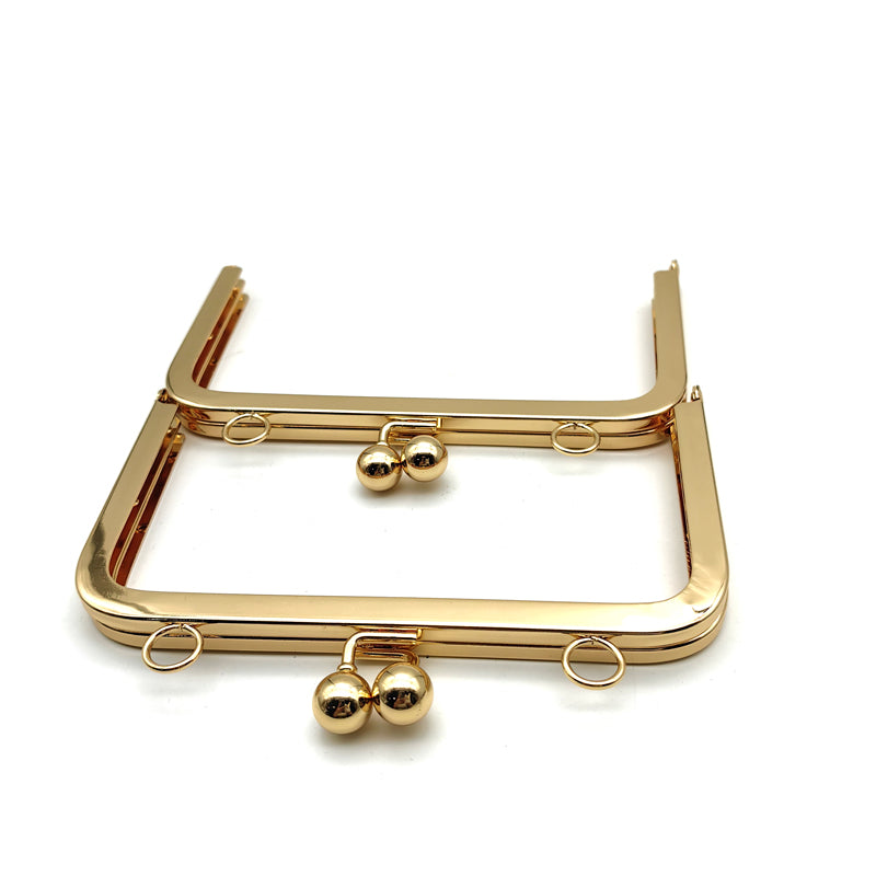 Simple generous style light gold & silver 15.5cm double ball kiss lock purse clasp metal frame with o ring decoration