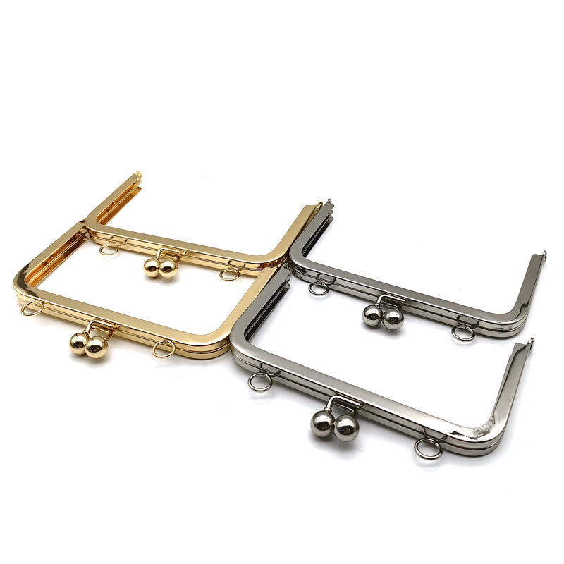 Simple generous style light gold & silver 15.5cm double ball kiss lock purse clasp metal frame with o ring decoration