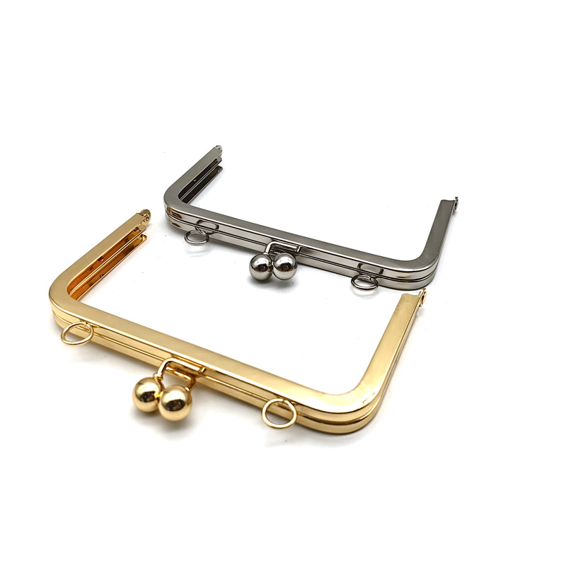 Simple generous style light gold & silver 15.5cm double ball kiss lock purse clasp metal frame with o ring decoration