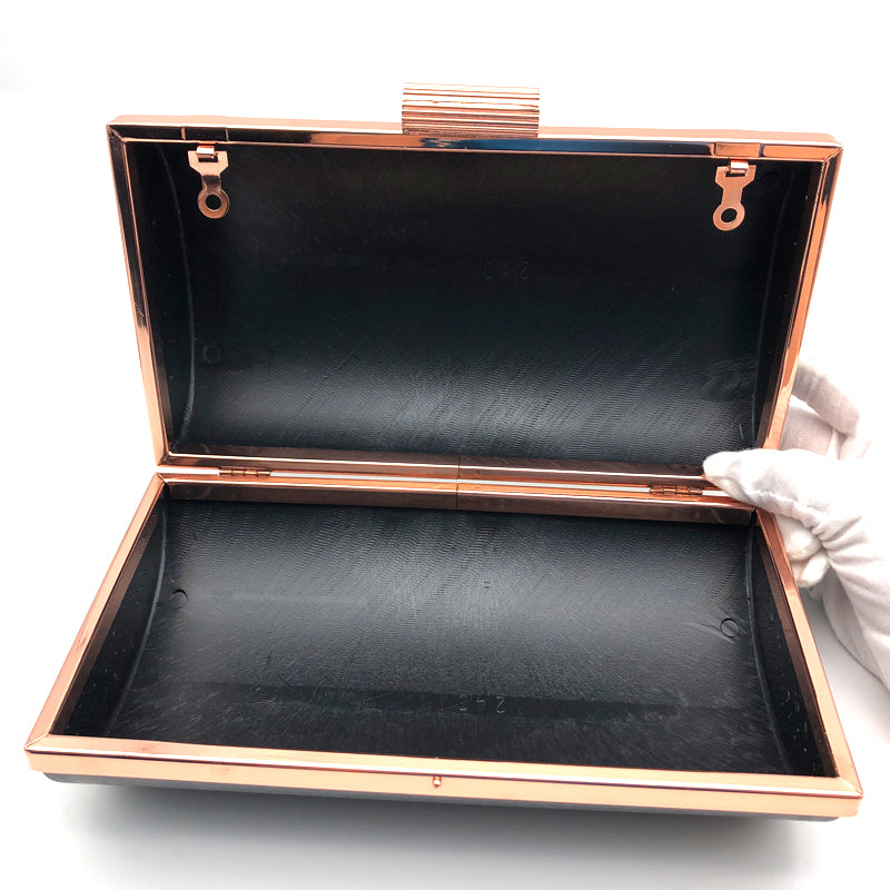 Design Rose Gold Iron Purse Clutch Bag Metal Frame Plastic Box Horizontal Pattern Rectangular Shape Head