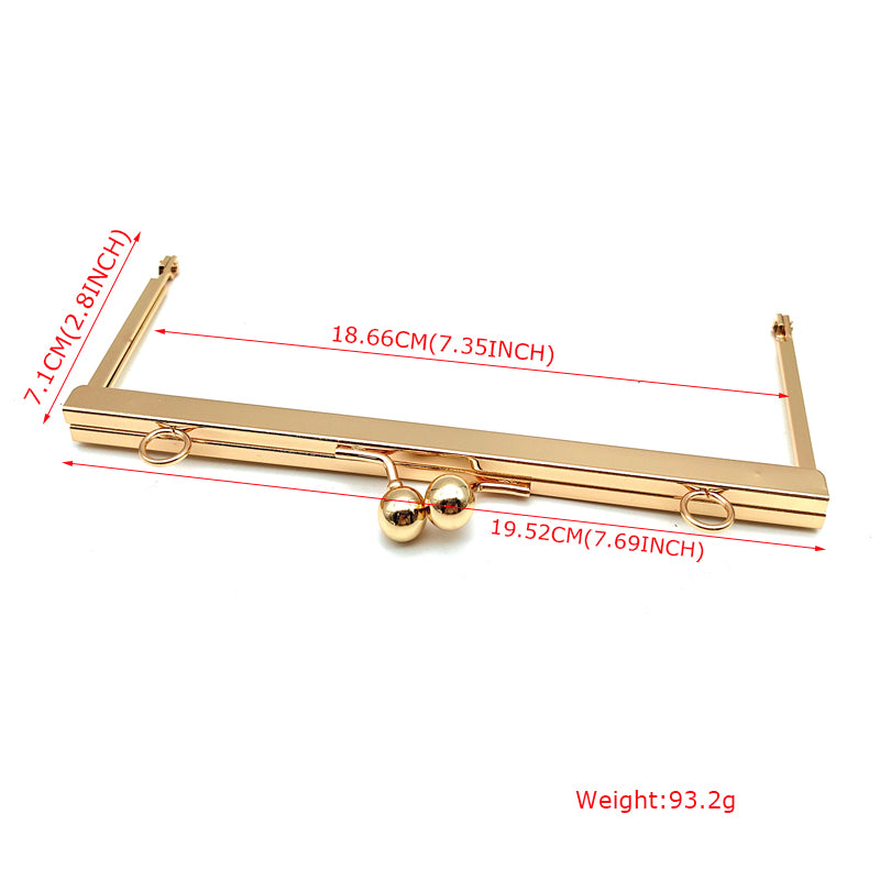 Right angle rectangular shape light gold & silver 19.5cm round ball kiss lock purse clip metal frame